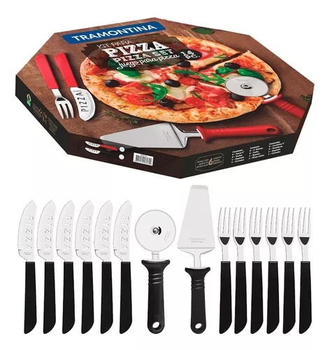 Jogo de Talheres Faca e Garfo Pizza Tramontina Preto