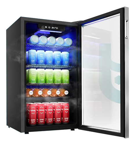 Refrigerador Y Nevera De Bebidas, Minibar Cap 120 Latas Color Acero Inoxidable Y Negro 115 Voltios
