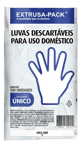 Imagem 1 de 3 de Luvas Descartáveis Plástica Uso Doméstico - Emb.c/100 Unid.