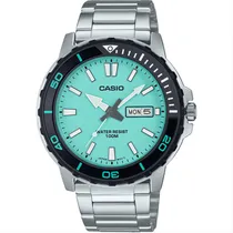 Comprar Reloj Casio Standard MTD-125D-2A2VDF para hombre, correa plateada, bisel negro, fondo azul claro