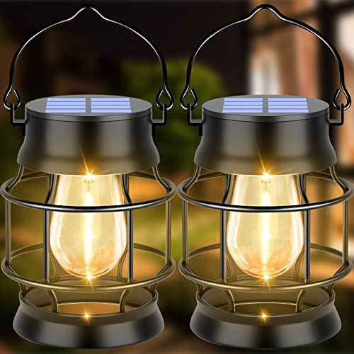 Solar Lantern 2 Pack Solar Outdoor Lights Metal Hanging...