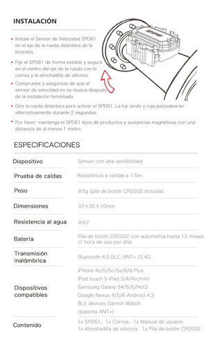 Imagen 10 de 10 de Sensor Inalámbrico De Velocidad Igpsport Spd61 Bicicleta