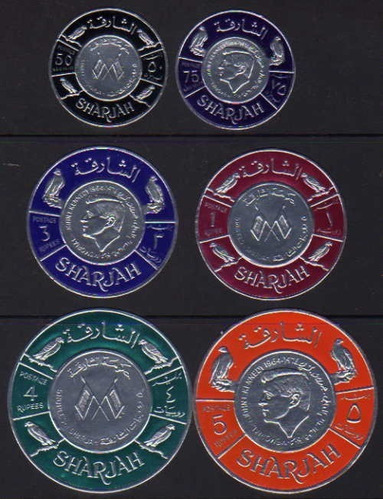 Imagen 1 de 1 de Sharjah Serie X 6 Mint Sellos Monedas Redondas Kennedy 1965 