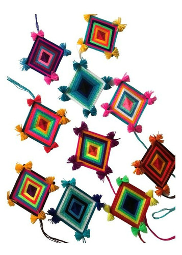 Paquete De 15 Ojos De Dios Huichol Varios Diseños Coloridos
