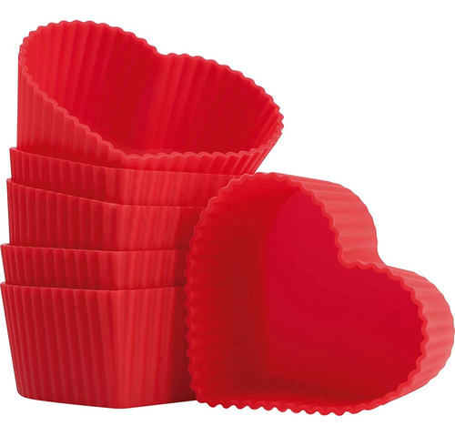 Casquete De Silicona P/cupcakes Forma De Corazon Mor 6 Un. Color Rojo