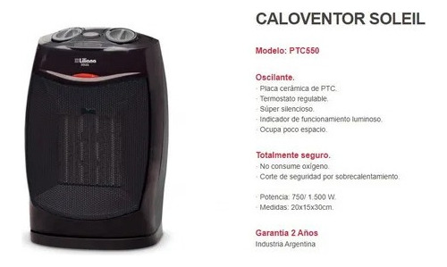 Caloventor Liliana 750/1500 W Placas Cerámicas Ptc Oscilante