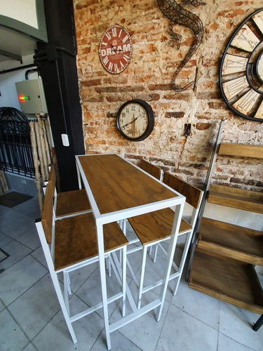 Imagen 2 de 6 de Mesa Barra Bar 100x40x105 + 4 Taburetes C/respaldo Blanco