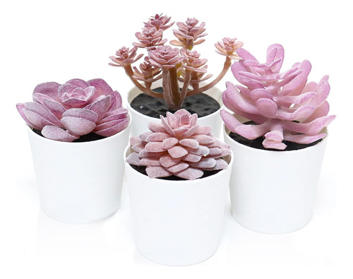 Juego De 4 Mini Macetas Artificiales Para Suculentas (rosa Y