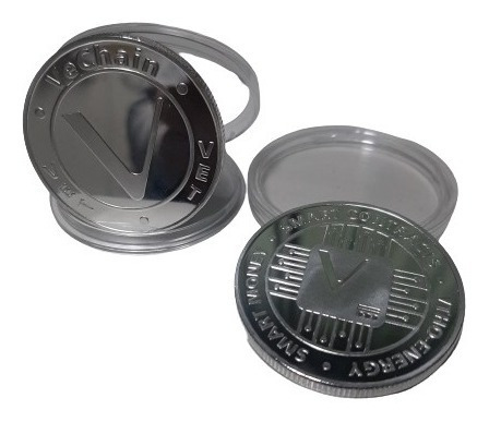 Imagen 2 de 6 de Moneda Souvenir Vechain Cripto Plateada Fisica De Coleccion