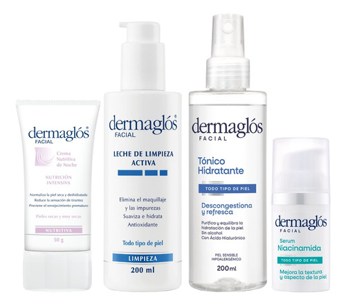 Kit Facial Dermaglós Rutina Piel Seca + Serum Niacinamida