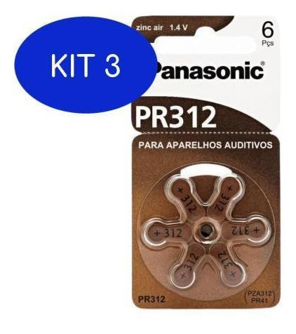 Kit 3 Pilha Auditiva Pr312h (cartela Com 6 Pilhas) Panasonic