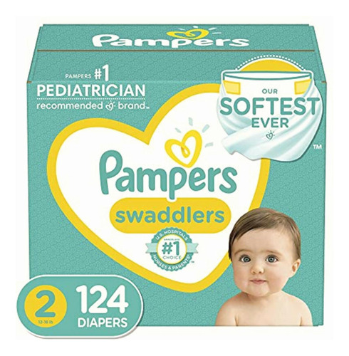 Pampers Swaddlers  Pañales Etapa 2 124 Pz Bebés 5.5-8kg.