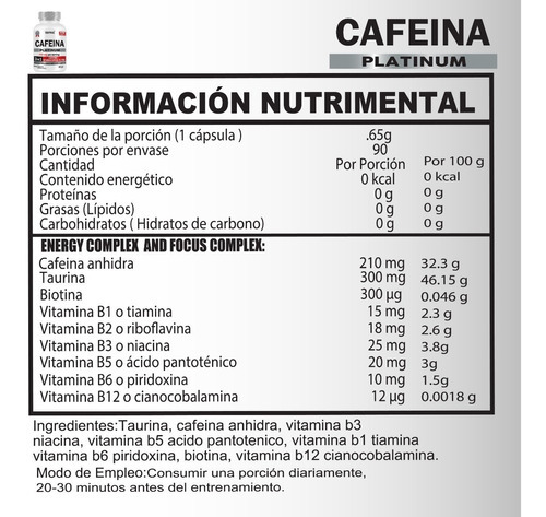 Combo Testrol Platinum 4en1 + Cafeína Platinum / 90 Caps C/u Sabor Sin Sabor