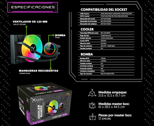 Enfriamiento Líquido Rgb 120mm Xzeal Xzco409w Led Argb