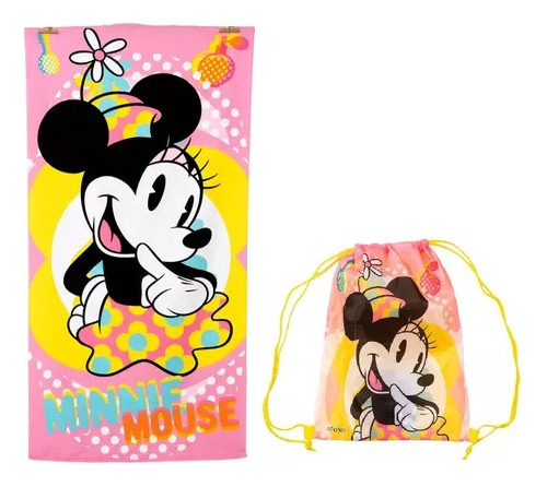 Toalla Playa Niña Minnie Mouse 70x140cm + Morral Cordel 3