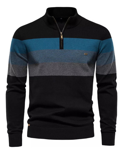 Suéter Casual De Cuello Alto Con Cremallera Para Hombre
