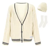 Comprar 3 Set Sweaters Camisa De Lana De Cardigan+gorro + Calcetines