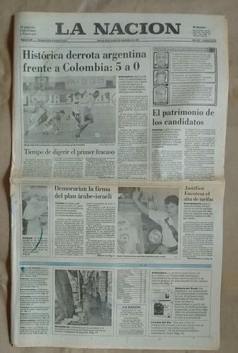 Diario La Nación 06/09/1993 Argentina 0 Colombia 5 Eliminato