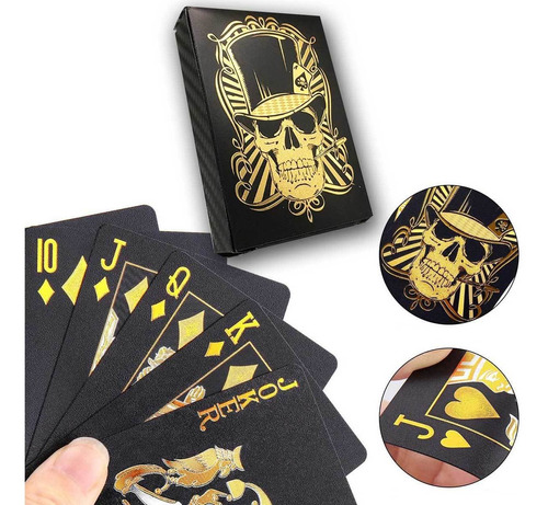 Baralho Caveira Skull Preto Dourado Gold Truco 54 Cartas