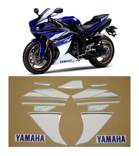 Kit Adesivos Emblema Moto Yzf R1 2010 Azul E Branca R110azb