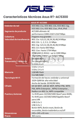 Router Asus Rt-ac5300 Gigabit De Doble Banda 220v