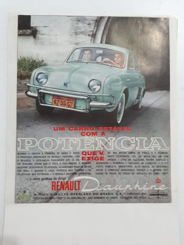 Propaganda Antiga Renault Dauphine Publicidade Anúncio Raro 