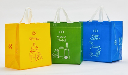 3 Contenedores Reciclaje Pack De 3 Vidrio, Papel, Plástico