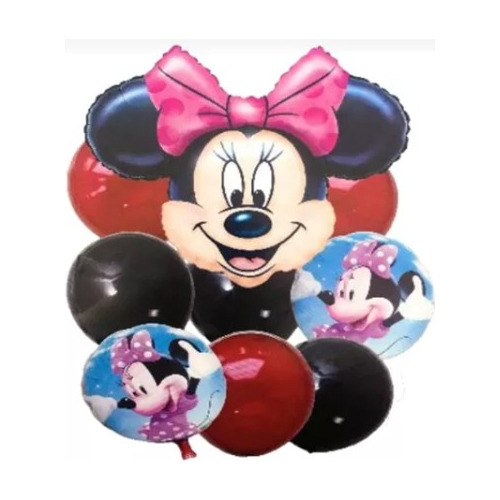Set De 9 Globos Foil Minnie Mouse Metalizados Y Estampados
