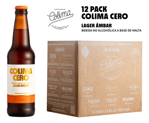 12 Pack Colima Cero Estilo Lager Ambar Botella 355 Ml