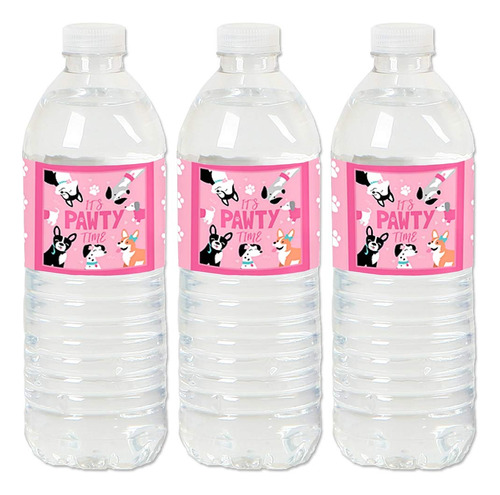 Pawty Like Puppy Girl  Etiqueta Adhesiva Para Botella Agua