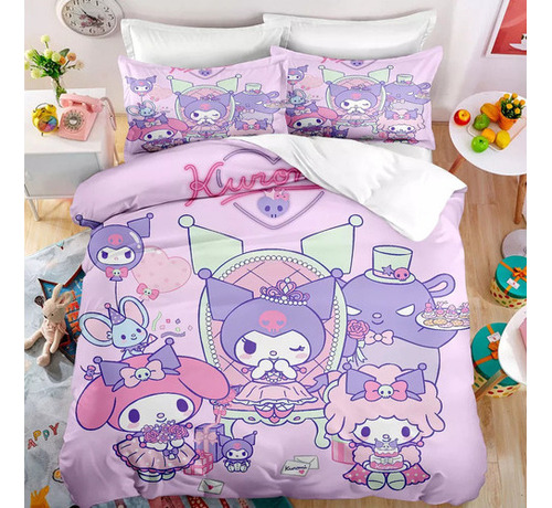 B New Juego De Ropa De Cama Kuromi Con Funda De Edredón