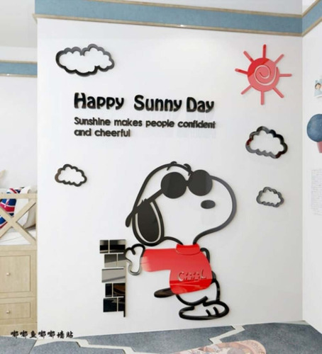 Snoopy Stiker Adhesivo Acrílico 3d Para Pared