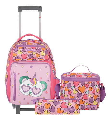 Pack Mochila Con Ruedas Xtrem Run 5xt Panda Rosado