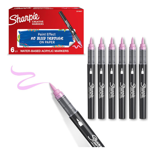 Sharpie Marcadores Acrílicos, Punta Pincel, Rosa, 6 Piezas