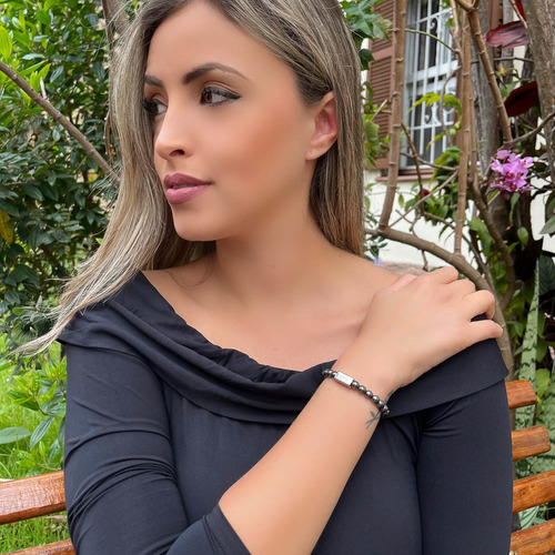 Pulseira Pedra Natural Top 6mm Fé Foco Força Executivo Luxo