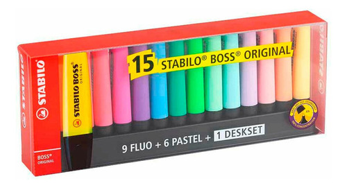 Resaltadores Stabilo Boss Pastel + Fluo Pack X 15 + Base 