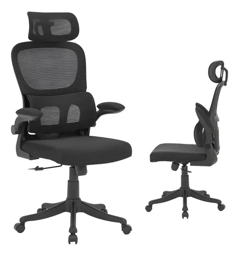 Cadeira de Escritório Ergonômica Com Apoio Lombar e Apoio de Cabeça preta com estofado de mesh
