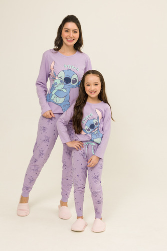 Pijama Infantil Lilo E Stitch Longo Evanilda 0005 Tam 4 6 8