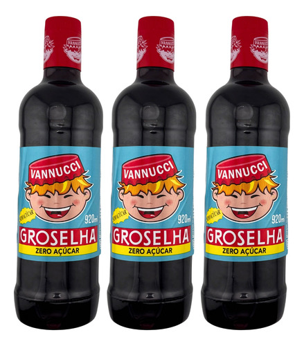 3 Groselha Vannucci Zero Açúcar 920ml Para Diabéticos Bolos