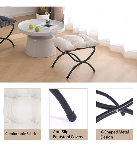 Taburete Plegable Tapizado Con Cojin Desmontable - Beige