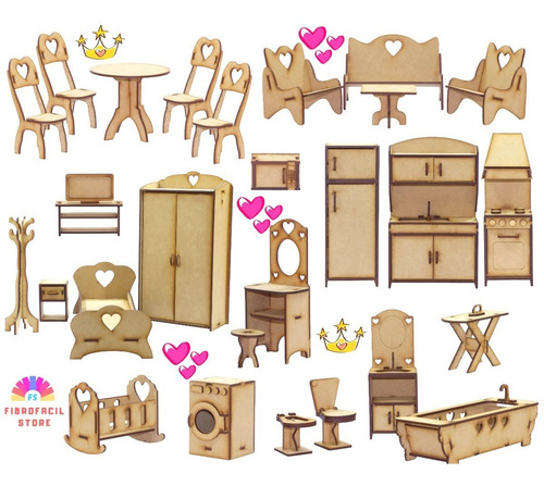 Imagen 2 de 3 de 25 Muebles Para Casita De Muñecas Barbie Fibrofacil Navidad!