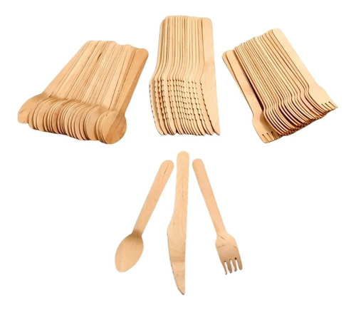 Pack Cuchillo Cuchara Tenedor Madera Ecológicos 288 Piezas