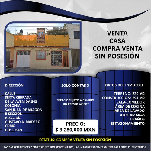 Compra-venta Casa Adjudicada En San Juan Aragón 2da Sección. G.a.m.