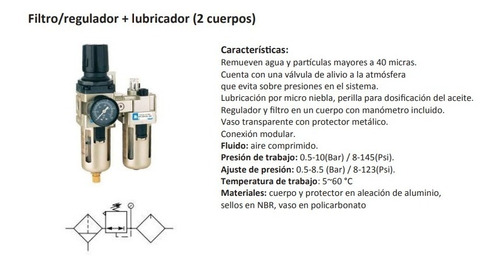 Filtro/regulador + Lubricador (2 Cuerpos) Hc3010-02 G1/4 