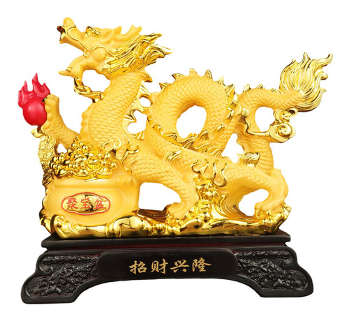 Estatua China De Fengshui, Escultura De Dragón Oro Medio