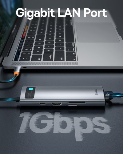 HUB TIPO C BASEUS 8 EN 1 (USB-C PD 100W / HDMI 4K / USB 3.0 X3 / RJ45 /SD / MICROSD)