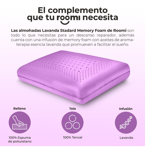 Almohada Estándar Roomi De Memory Foam Con Aromaterapia Lavanda