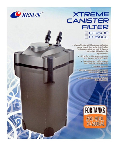 Filtro Canister Acuario Resun Ef-1600 L/h Espuma Canutillos