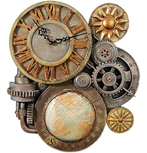 Diseño Toscano Gears Of Time Steampunk Reloj De Pared Escult