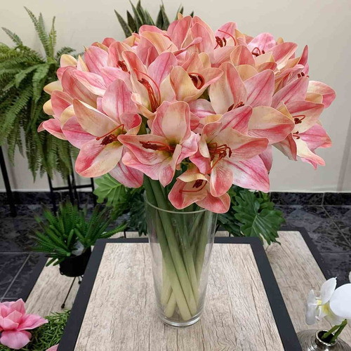 10 Galhos Flores Artificiais Realistas Amarilis Cor Rosa | Parcelamento sem  juros